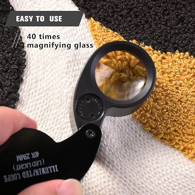 2 Pieces 40X Magnifying Glass, Jewelers Loupe Pocket Folding Magnifier with Light for Watch Coins Stamps Gems Jewelry Diamond Identifying