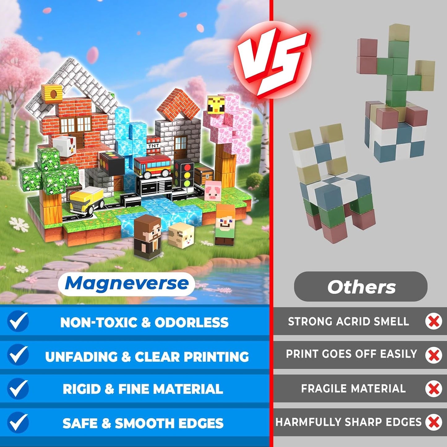 200 PCS 0.8in Magnetic Blocks - Magnet Toys & Magnetic Building Blocks Cubes, Stacking Magnets, STEM Toys for School Acitivities, Birthday Gifts for Boys Age 3+ Years Old (Theme: Forests)