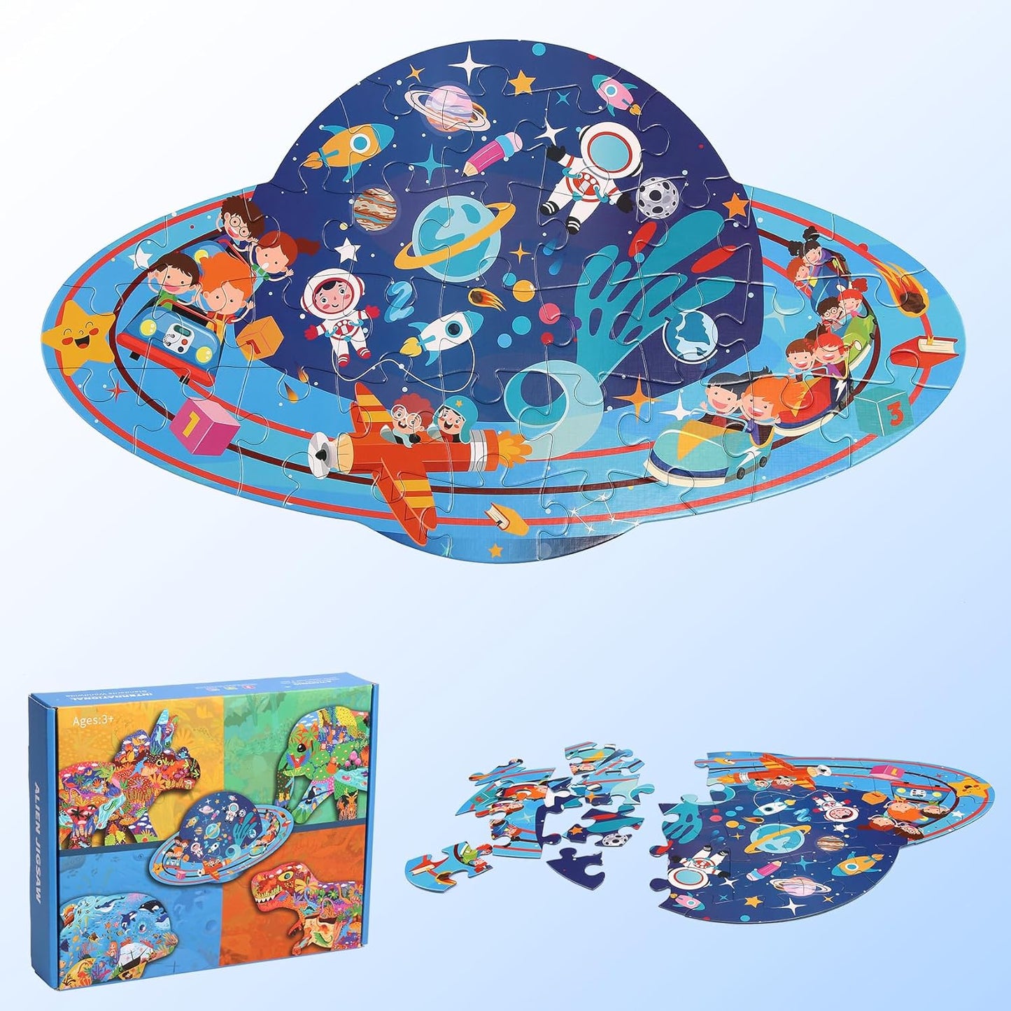 Floor Puzzle Suitable for Children Aged 3-10, Unique Large Irregular Animal Shaped Art Puzzle Suitable for Boys and Girls 36 Pieces Toys As Gifts for Children (Planet)