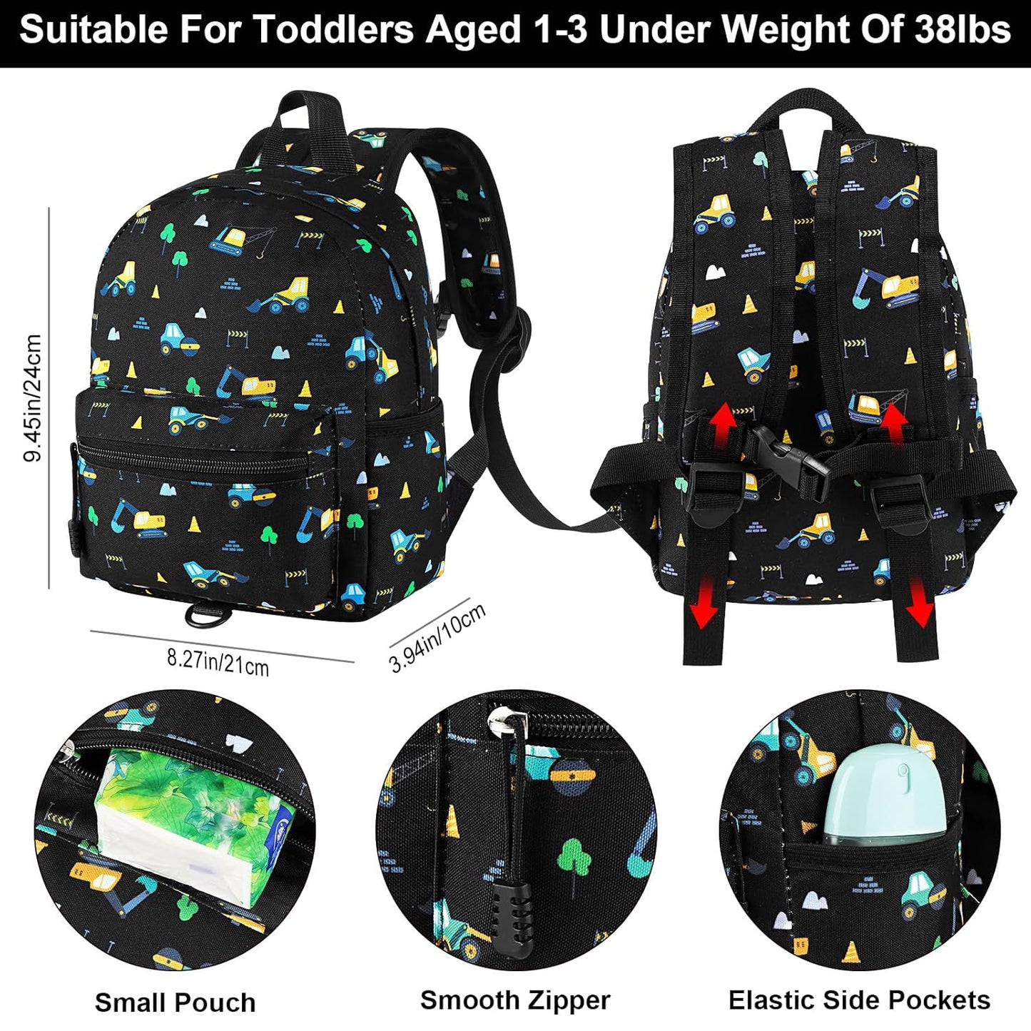 Accmor Toddler Backpack Leash, Mini Child Backpack with Anti Lost Wrist Link, Cute Kids Backpack Walking Harness for Outdoor Travel, Adorable Excavator Backpack Tether for Baby Boys Girls Ages 1-3