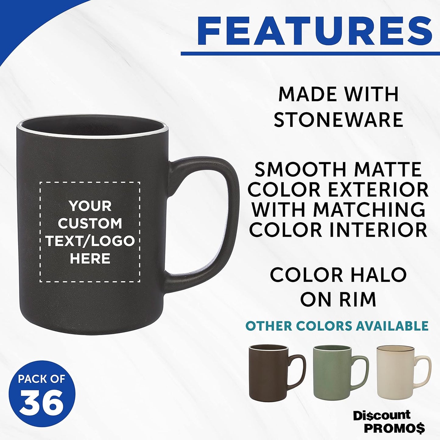Custom El Grande Matte Ceramic Mugs 20 oz. Set of 36, Personalized Bulk Pack - Perfect for Tea, Espresso, Cappuccino, Hot Cocoa - Charcoal