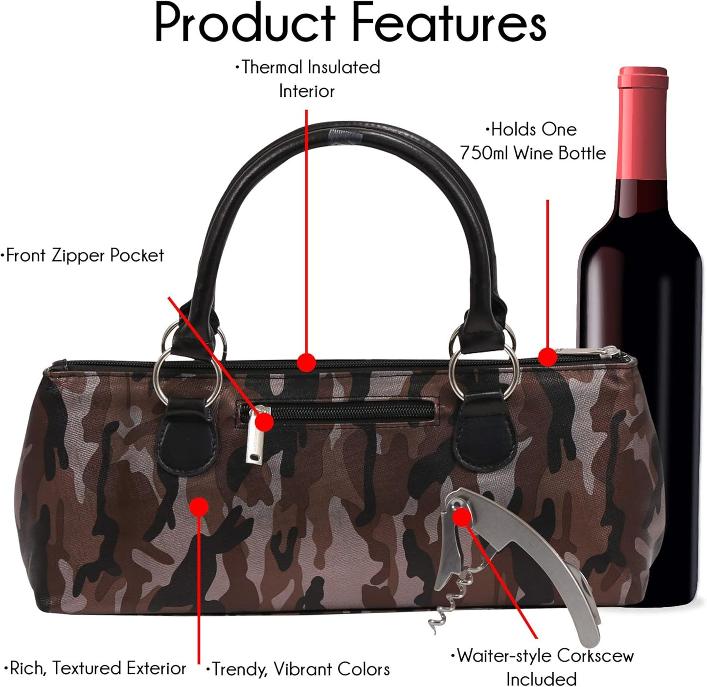 Wine Clutch Bag Thermal Insulated Wine Carrier Tote Holds Red and White Wine 750 Milliliter Bottle Includes Portable Waiter Style Corkscrew