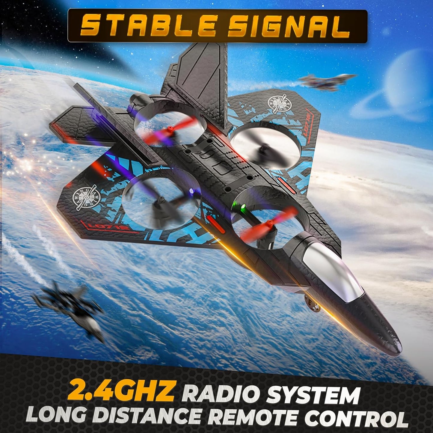 BEZGAR Drones for Kids | 2.4GHZ RC Plane, Remote Control Airplane, RC Helicopter, 360° Flip Fighter Jet Toy with Colorful LED Navigation Light Blue