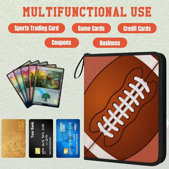 Trading Card Binder 9 Pocket - Football Card Binder with Sleeves 900 Double Sided Pockets Sports Trading Cards Album Cards Holder Protectors Set Fit for Game Cards, Sports Cards