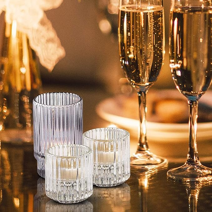 Serene Spaces Living Short Clear Ribbed Glass Votive Holder, Decorative Centerpiece for Wedding, Christmas, Thanksgiving, Dining Table, Living Room, Home Décor, 2" Diameter & 2.25" Tall, Pack of 32