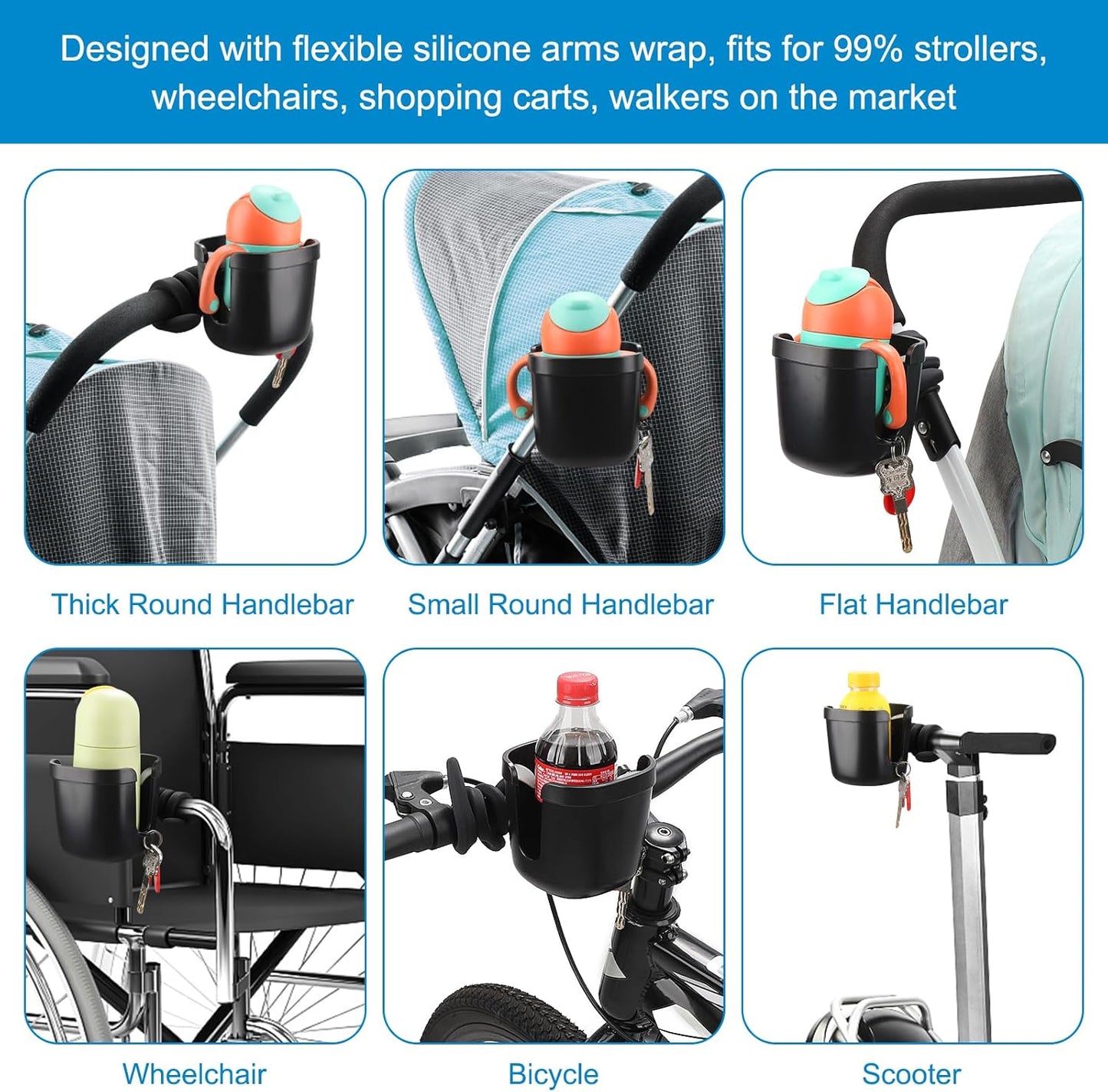 Accmor Stroller Cup Holder, Universal Cup Holder with Silicone Gooseneck Arm, Bike Cup Holder, 360° Rotatable Large Caliber Drinks Holder for Stroller, Bike, Wheelchair, Walker