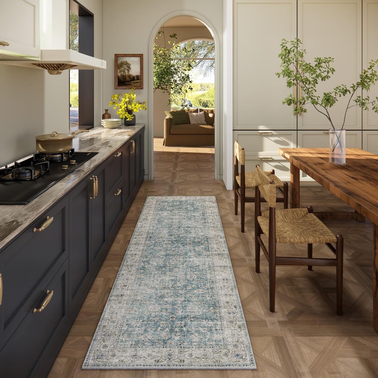 Washable Kitchen Rug Runners for Hallways: 2'x6' Bedroom Rug with Non Slip Backing Low-Pile Soft Indoor Floor Carpet Runner for Indoor Entryway Hallways Kitchen Laundry Room Farmhouse