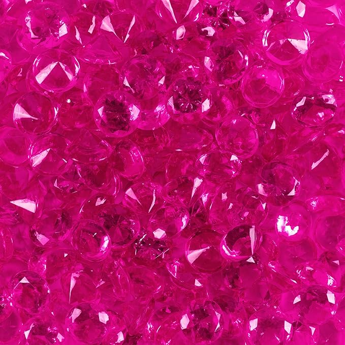 Super Z Outlet Fuchsia Acrylic Round Diamond Crystals Treasure Gems for Table Scatters, Vase Fillers, Event, Wedding, Birthday Decoration Favor, Arts & Crafts (1 Pound, 240 Pieces)