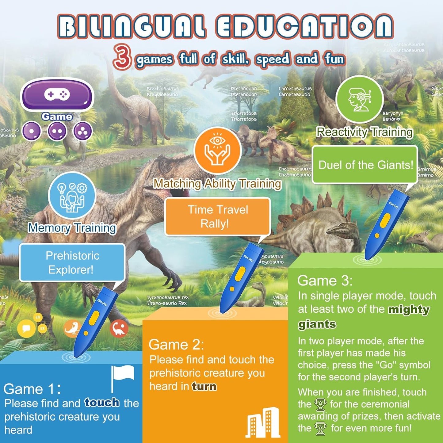 Interactive Dinosaur Toys Learning Poster, Dinosaur Talking Poster, Bilingual Dinosaur Talking Educational Children Toy with Sound Effects, Dinosaur Toys for Ages 3-12, Best Dinosaur Party Gift
