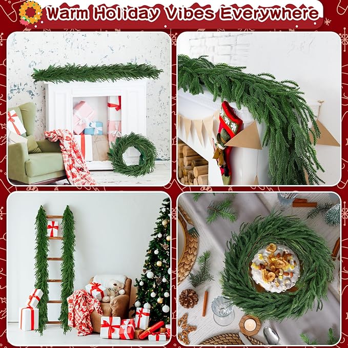2Pcs 6ft Artificial Norfolk Pine Garland,Christmas Garland Greenery Garland for Mantle, Fireplace, Table, Wall, Window, Bedroom, Indoor Outdoor Holiday Winter Christmas Decorations (2, 6FT)