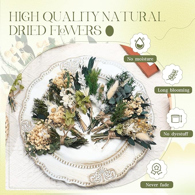 Layhit 12 Pack Boho Dried Flower Bouquet Mini Wedding Handmade Dry Flowers Decor for Vase Crafts DIY Photo Boutonniere for Men Floral Plant for Bridesmaid Gift Birthday Decor