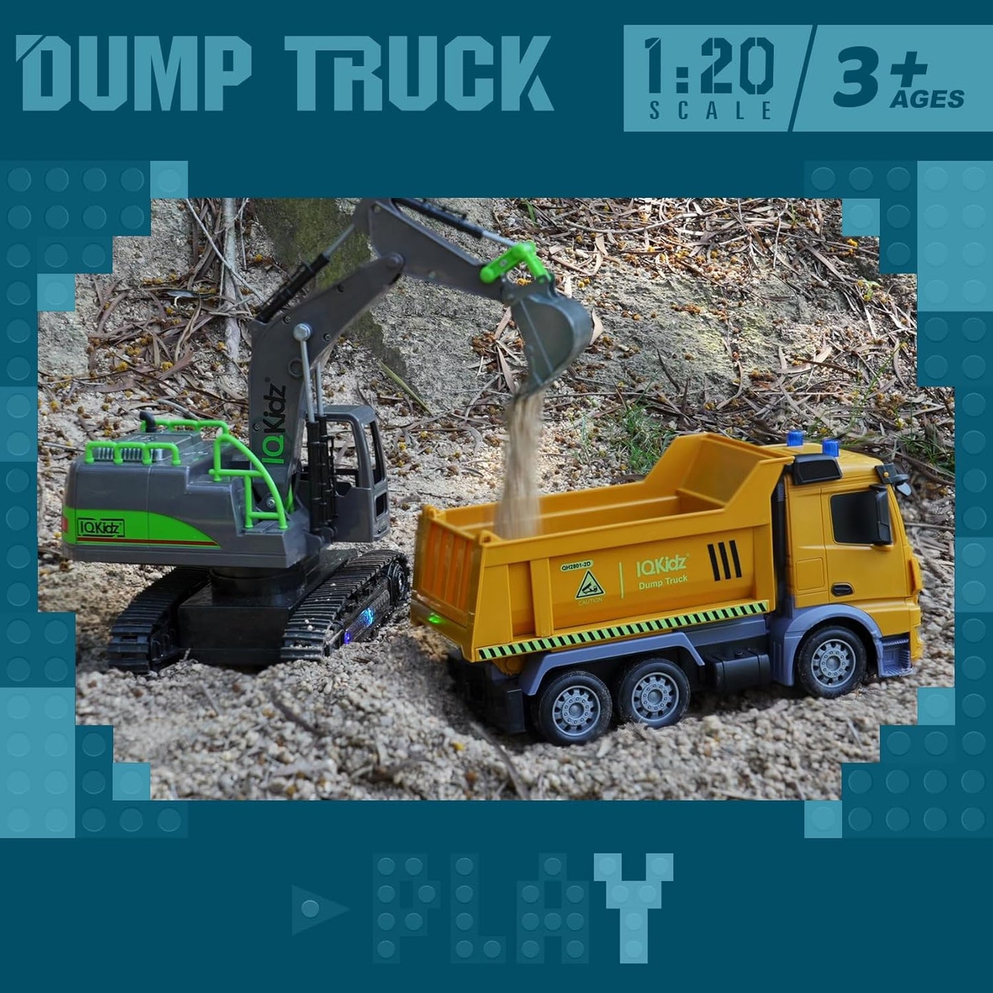 Remote Control Dump Truck Toys - RC Construction Vehicles with Blue Warning Lights, Trucks Toy for Boys Girls 3 4 5-7 8 9 10 Year Old and Up, Best Birthday Gift Ideas for Kids Age 5-10