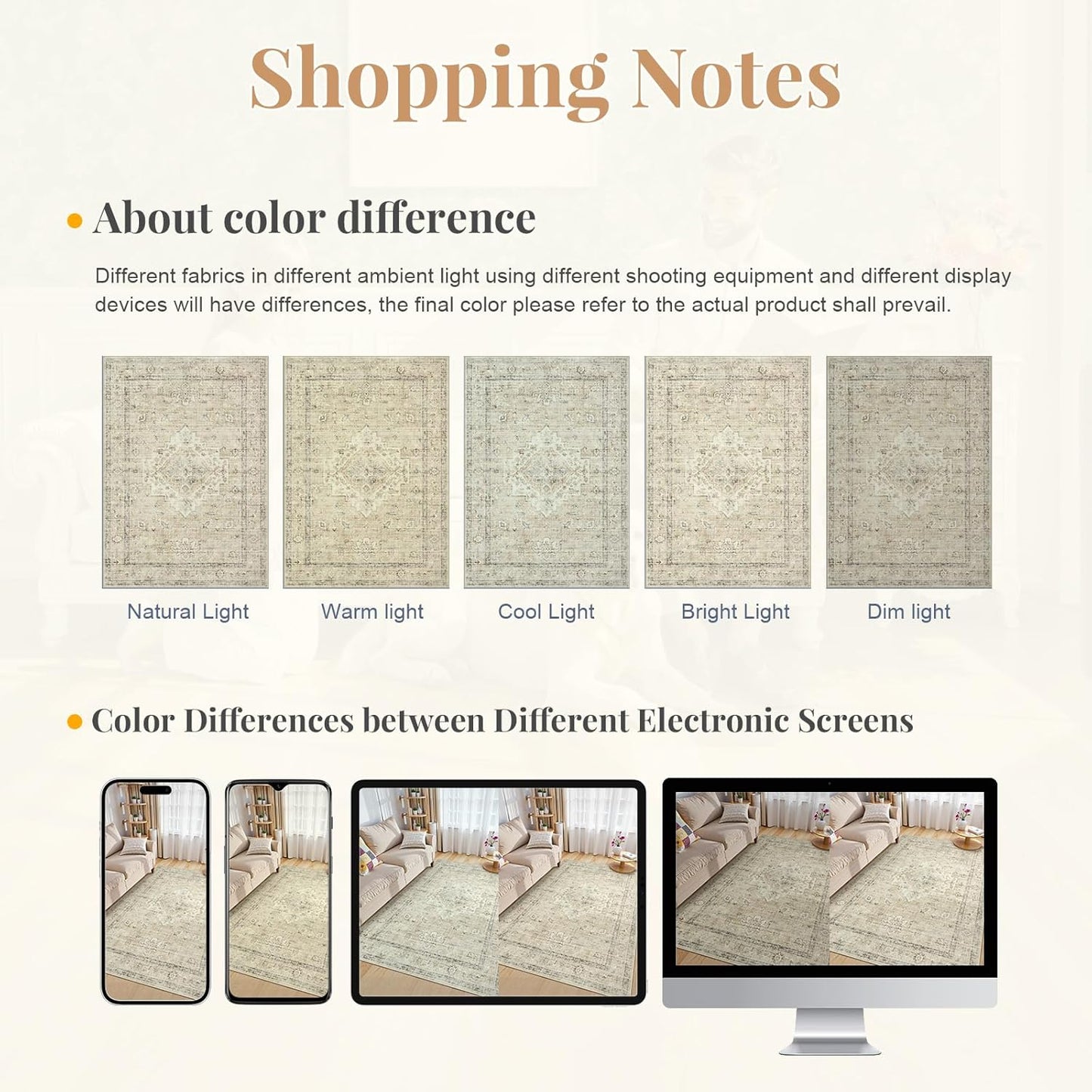 LIVEBOX Washable Area Rug 6x9 Rugs for Living Room Dining Room Under Table, Non-Slip Boho Neutral Carpet for Bedroom, Low-Pile Farmhouse Soft Carpets for Nursery Room Playroom, Tan