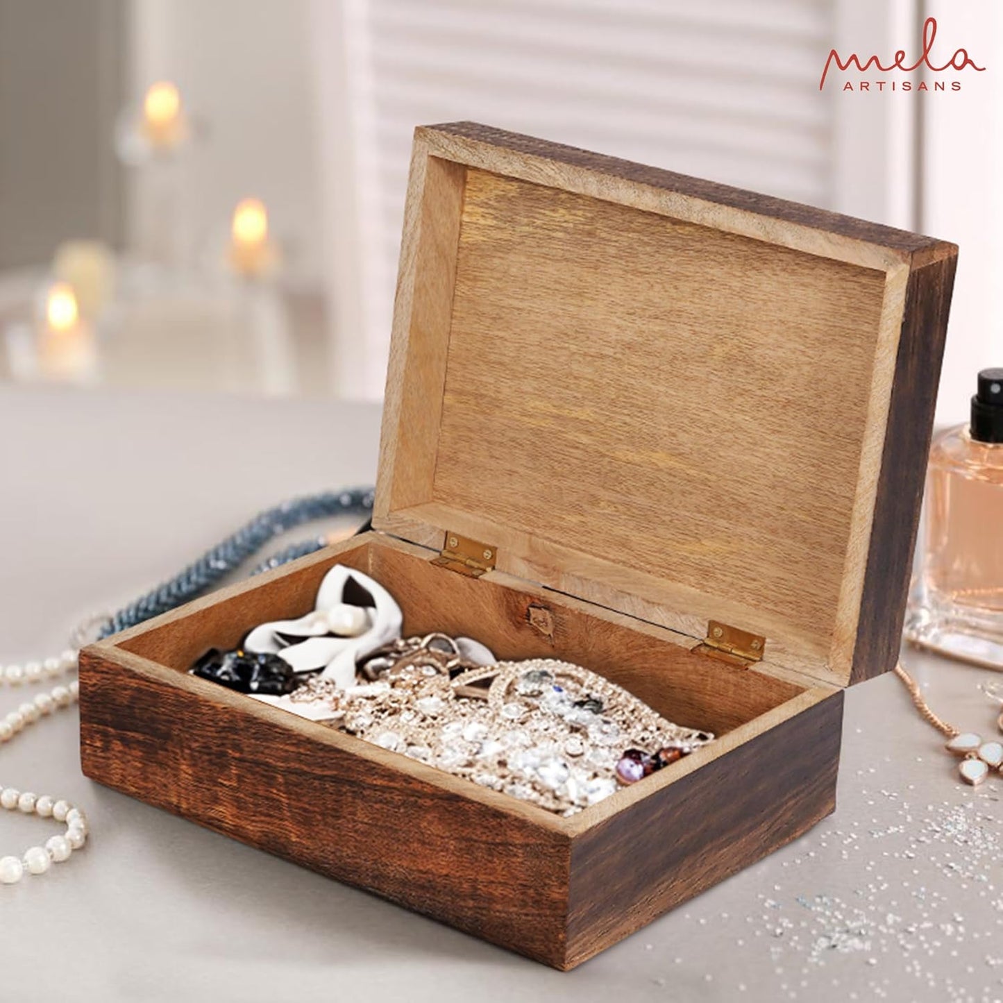 Mela Artisans Carved Scallop Mango Wood Box with Lid - Medium Burnt Extra Large Box - Handmade Decorative Box with Lid for Use As Memory BoxKeepsake BoxPhoto Storage Boxand more - 10.5” x 7.5” x 4”