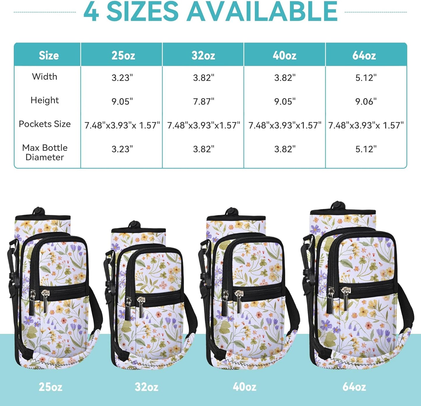 AUPET Water Bottle Sling Bag Sleeve Holder Carrier 25/32/40/64 oz,Insulated Crossbody Water Bottle Case Cover with Strap and Pockets for Men/Women Walking Hiking