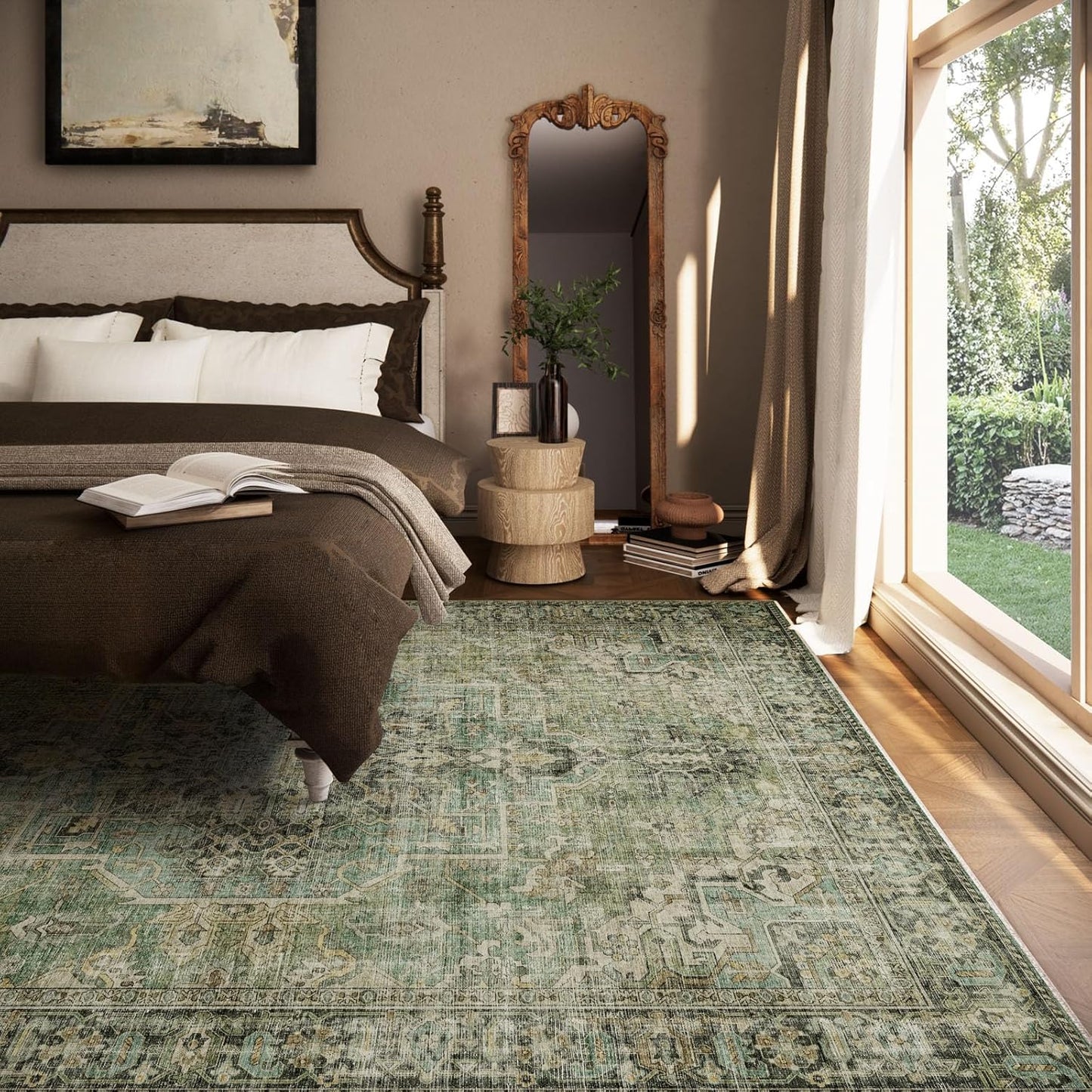 5x7 Area Rugs for Living Room: Washable Bedroom Rug Boho Vintage Rugs Stain Resistant Non Slip Low Pile Soft Lightweight Carpet for Kitchen Dining Room Farmhouse Nursery Kids Room