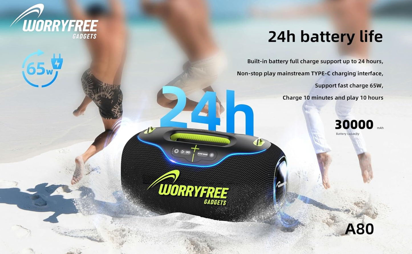 350W Wireless Bluetooth Speaker, 24Hrs Playtime, RGB Lights, Mic with EQ & Volume Control, 10M Range (Gray)