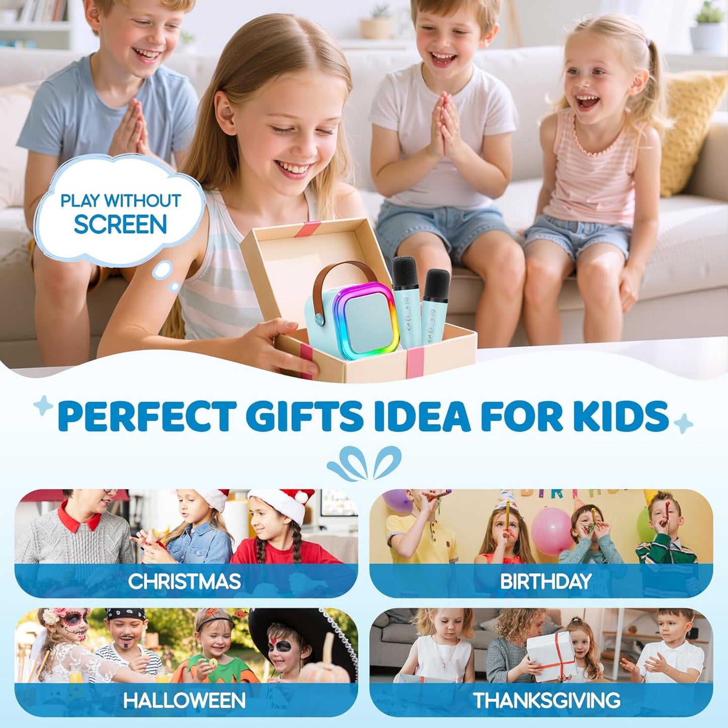 IROO Mini Karaoke Machine for Kids, 2025 TOP Toys Birthday Gifts Ideas for Girls Ages 4, 5, 6, 7, 8, 9, 10, 12+ Years Old, Portable MP3 Player with 2 Wireless Mics for Party