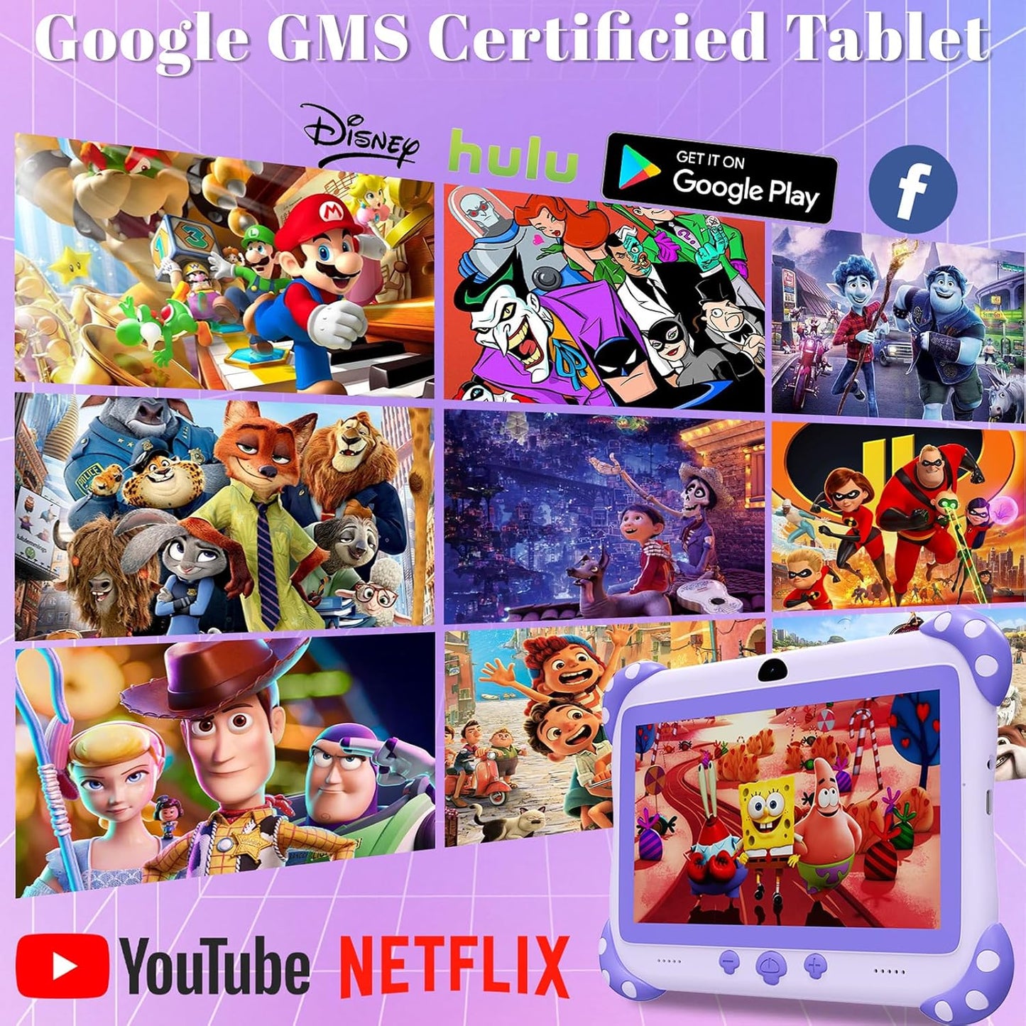 Kids Tablet 7 inch Toddler Tablet for Kids WiFi Tablets 32G Android Dual Camera Parental Control with Kids app Pre-Installed YouTube Netflix (Purple)