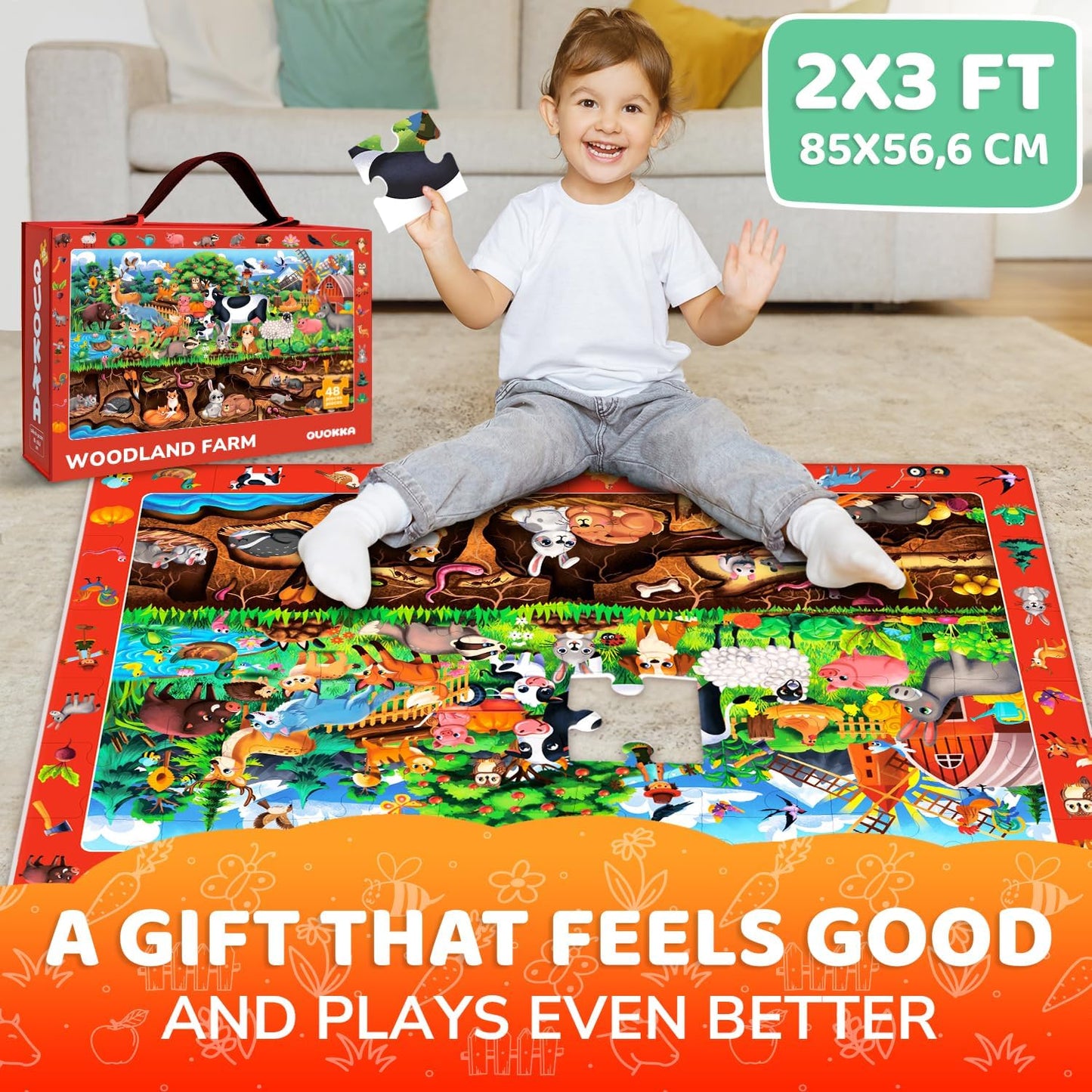 QUOKKA Floor Puzzles for Kids Ages 4-8 – 2x3 FT Giant Search and Find Jigsaw – 48 Large Pieces – Above and Beyond Observational Scene – Educatinal Montessori Toy with Gift Box – Fun Learning Activity