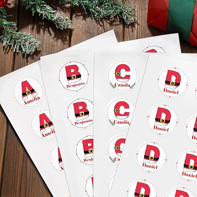 Personalized Christmas Stickers - Custom Name Waterproof Christmas Gift Tags for Gift Box Xmas Holiday Decorations Party Favors - 30 Stickers (Initial)