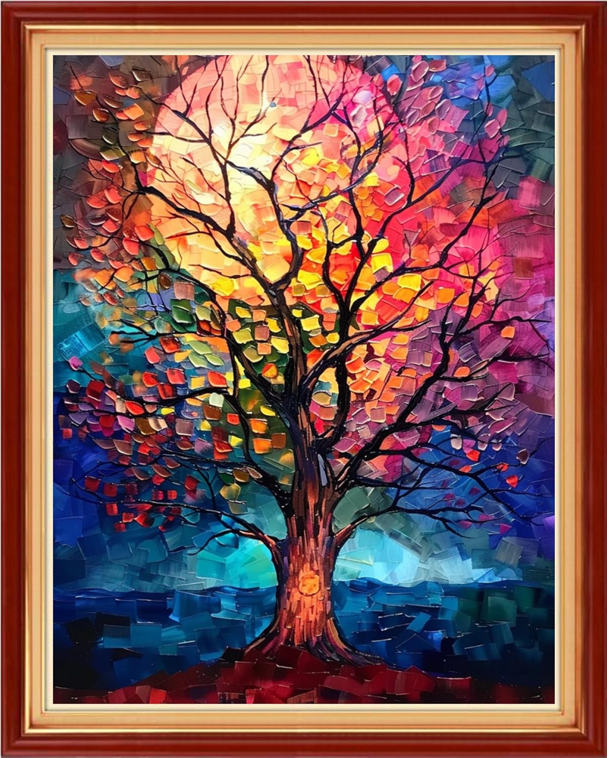 Stamped Cross Stitch Kits - Beach Night Landscape Counted Cross Stitch Kits for Beginners Adults Needlepoint Cross-Stitch Patterns-Moonlight Tree 16x20 inchs