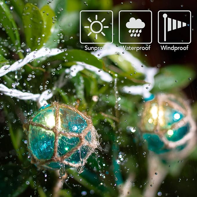 Nautical String Lights, Beach Theme Float Lights Set of 10 Blue G50 Beach String Lights for Ocean Themed Decor,Fishing Fairy Lights Adding Flare of Coast Room Decor