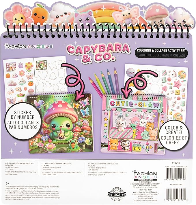 Fashion Angels Capybara & Co. Collage Activity Set, Includes 8 Sticker Sheets, 10 Sticker-by-Number Posters & 15 Drawing Pages, for Ages 6+