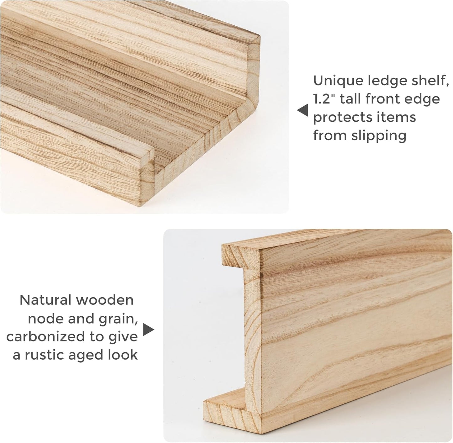 Fun Memories Floating Shelves 48 Inch Long, Rustic Wooden Picture Shelves with Ledge, Long Floating Shelf with Lip for Wall Set of 2, Photo Shelf Nursery Book Shelf for Kids Room, Living Room