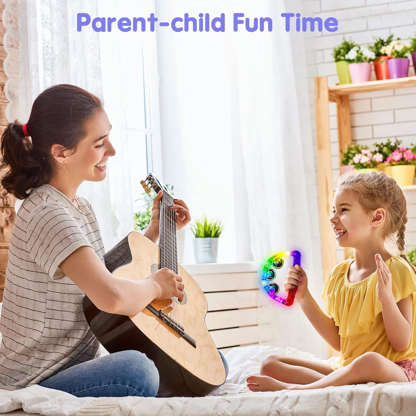 Aywewii LED Tambourine, Light Up Toys Handheld Musical Flashing Tamborine Sensory Toys Autism Toys Party Supplies for Birthday Anniversaries Gifts for Kids Adults Teens (6 Pack)