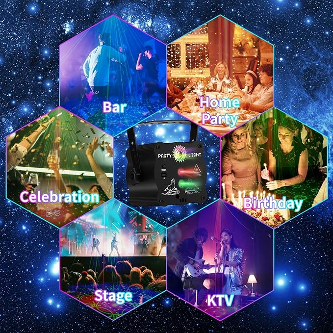 POCOCO DJ Disco Stage Party Lights - Battery Powered Laser Light - Sound Activated Strobe Projector for Christmas Halloween Decorations Karaoke Pub KTV Bar Dance Gift Birthday Wedding