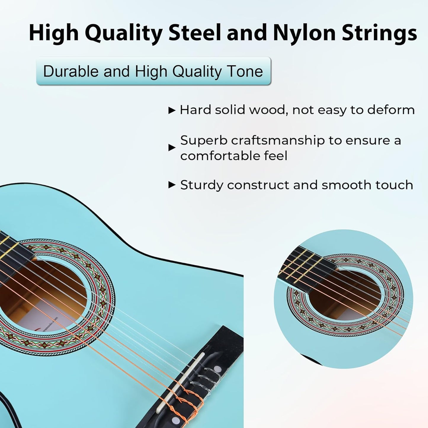 ADM Beginner Acoustic Classical Guitar 36 Inch Nylon Strings Wooden Guitar Bundle Kit for Kid Boy Girl Student Youth Guitarra Online Lessons with Gig Bag, Strap, Tuner, Strings, Picks, Socal Green