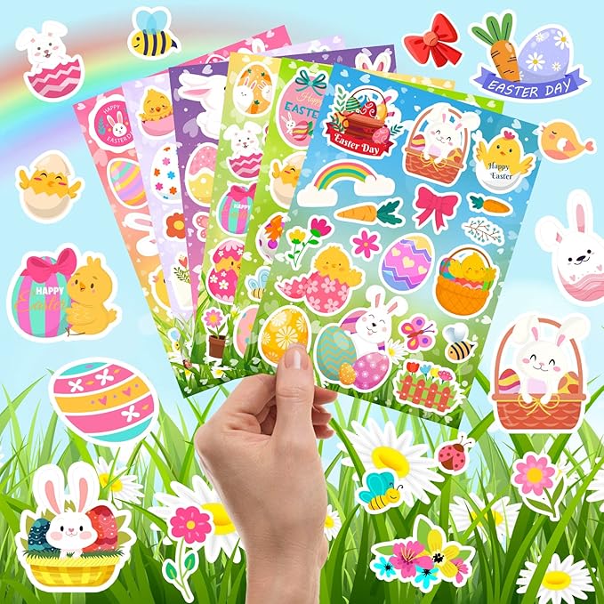 36 Sheets Easter Stickers, Easter Stickers for Kids, Easter Egg Stickers Bunny Stickers for Kids Easter Egg Decorating Party Favors Treats, Crafts, Basket Stuffers,Goodie Bag Fillers