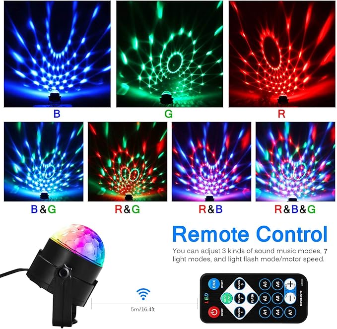 Party Disco Ball Dj Dance Lights Disco Strobe Rave Sound Activated Projector Effect Stage Light Remote Control for Birthday Xmas Wedding Bar Kids Christmas Glow Party