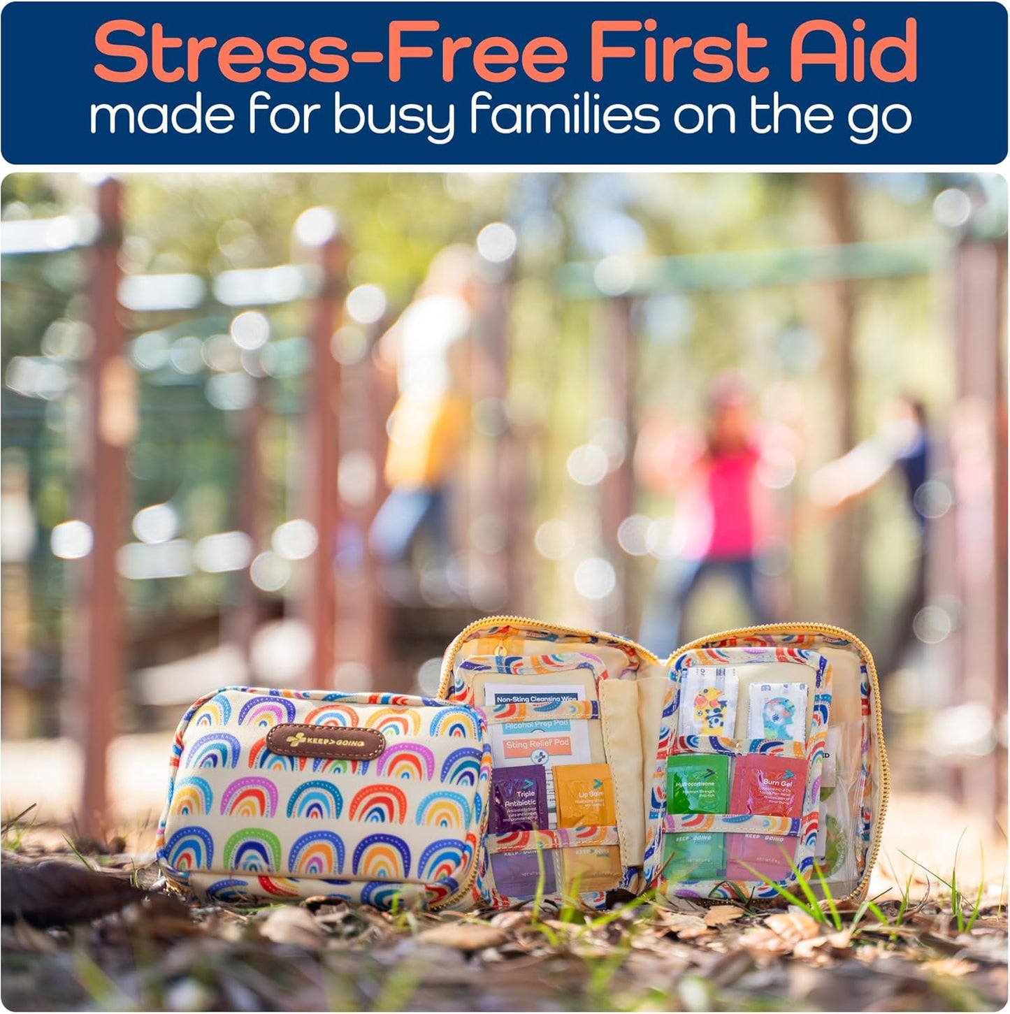 KeepGoing Travel First Aid Kit for Kids – 130 Pc. for Car, Home, Purse, Diaper Bag & Backpack with Latex-Free Bandages - Mini First Aid Kit Travel Size TSA-Approved