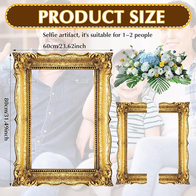 Upgraded 32 x 24 Inch Large Photo Booth Props Picture Frame Vintage Photo Frame Friends Selfie Props for Wedding Mexico Birthday Bachelorette Party Supplies(Gold Style)
