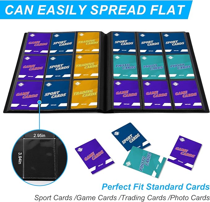 9 Pocket Trading Card Binder,360 Card Binder Album Folder Book Fit for MTG Baseball Football Sports Cards, Easy to Use Card Collection Binder
