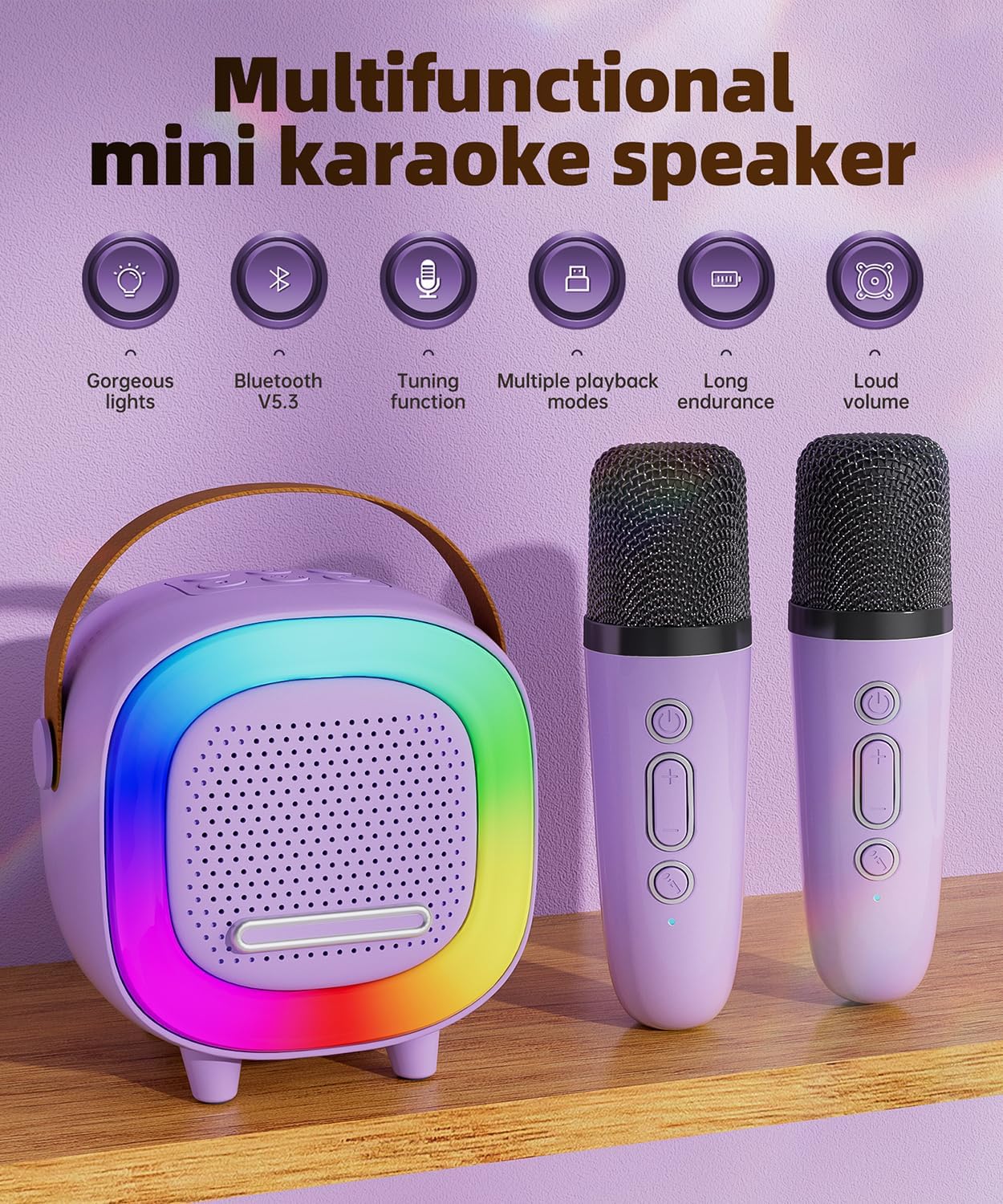 Mini Karaoke Machine Speaker for Kids Adults, Portable Bluetooth with 1 Wireless Microphones, Children's Day Birthday Gift Ideas for Toys for Teens Boys and Girls Aged 4, 5, 6, 7, 8, 9, 10, 11, 12+