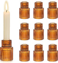 Hewory Glass Taper Candle Holders: 10 PCS Amber Elegant Candle Holder Candlestick Holders Bulk, Ribbed Glass Candle Holder Candle Sticks Holder Decor for Table Centerpiece Fall Thanksgiving Home Decor
