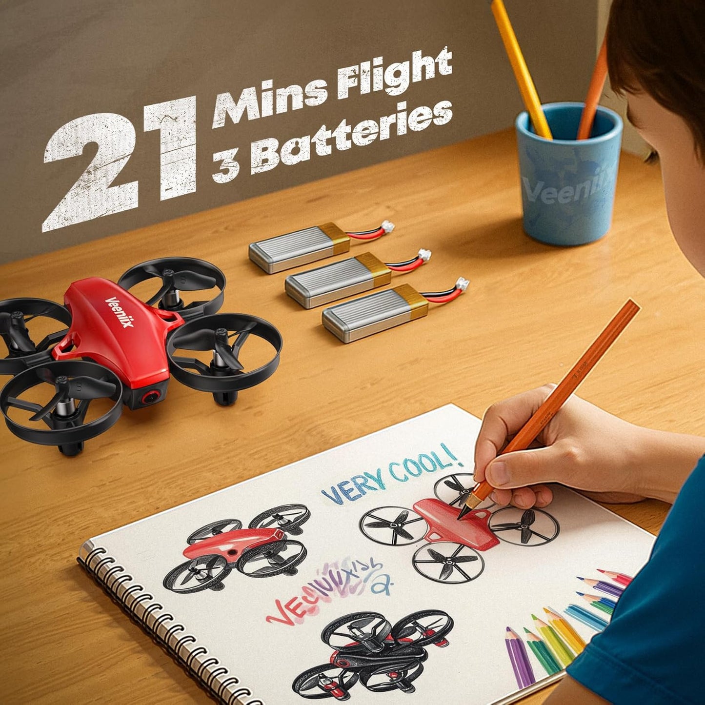 V995 Red Mini Drone for Kids and Beginners,Indoor RC Quadcopter Plane with 3D Flips, 360° Rotation, Circle Fly, Auto Hover, Headless Mode, 21Mins 3 Batteries, Gift for Boys and Girls