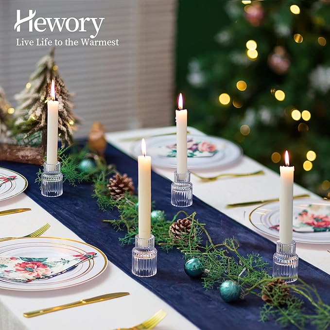 Candle Holder Glass Candlestick Holders: Hewory 2PCS Clear Taper Candle Holders Bulk for Table Centerpiece, Glass Candle Holder Candle Stick Holder Decor for Christmas Wedding Party Bridal Showers