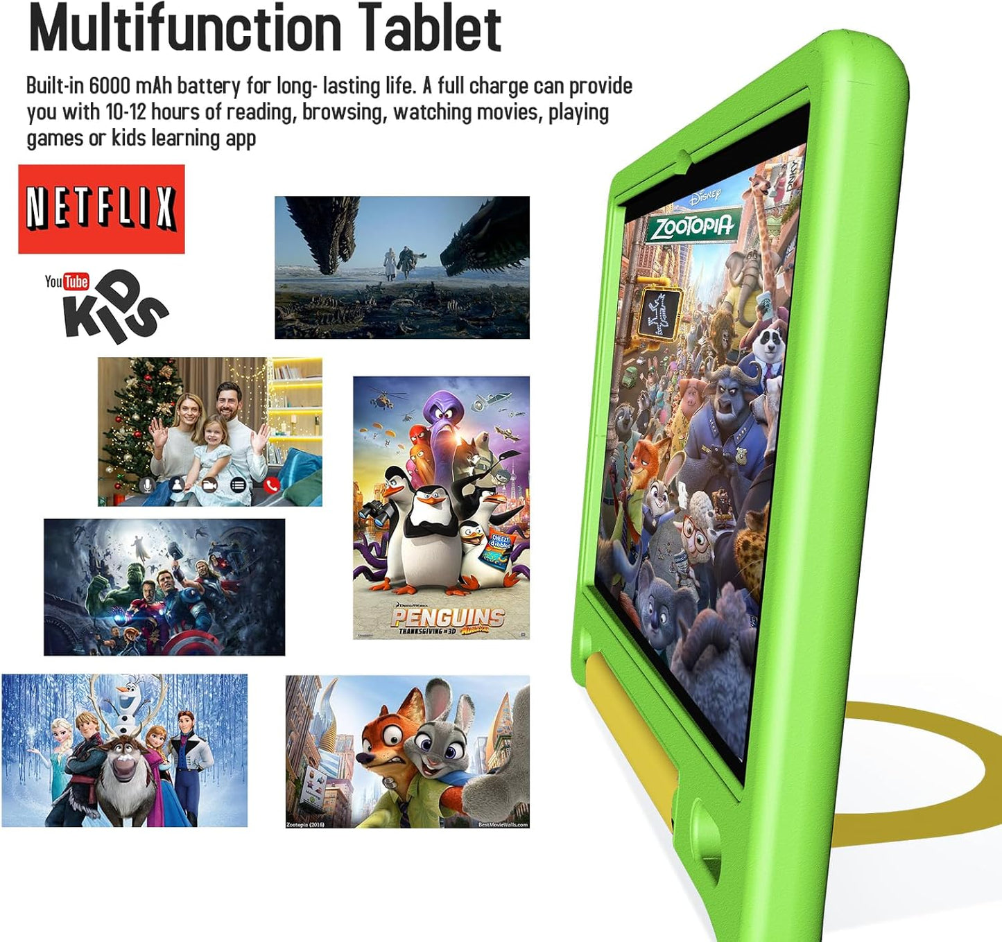 Kids Tablet with Strap, Android 14 Tablet for Kids 10 inch, Toddler Tablets Octa-Core 64GB 1TB Expandable, Children's Tablets with Case, Bluetooth WiFi Parental Control Dual