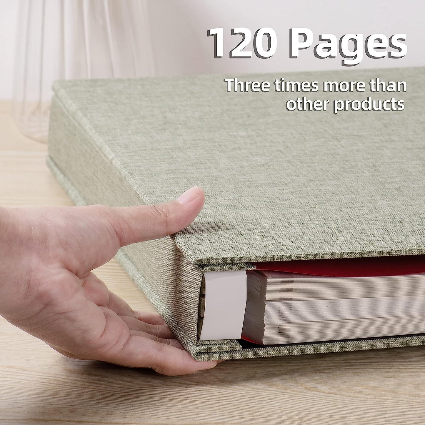 Large Photo Album Self Adhesive 4x6 8x10 10x12 Scrapbook Magnetic Album DIY Scrapbook Length 13 x Width 12.8 (Inches) 120 Sticky Pages Linen Cover DIY Photo Album(Grass green)