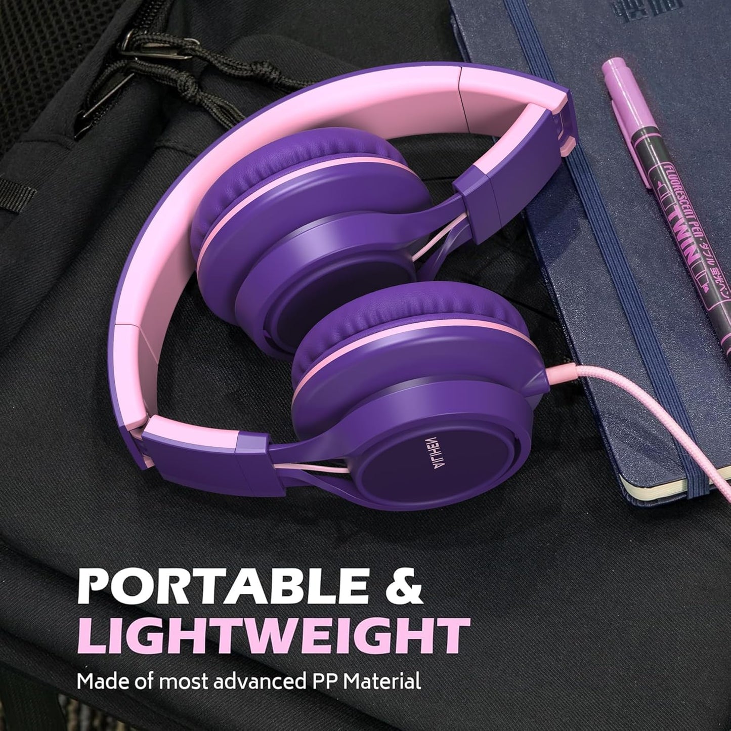 AILIHEN C8 Girls Headphones, On-Ear Headphones Wired with Microphone and Volume Control Foldable Corded Stereo 3.5mm Headset for Girls School Chromebook Laptop Computer PC Tablets Travel (Purple Pink)