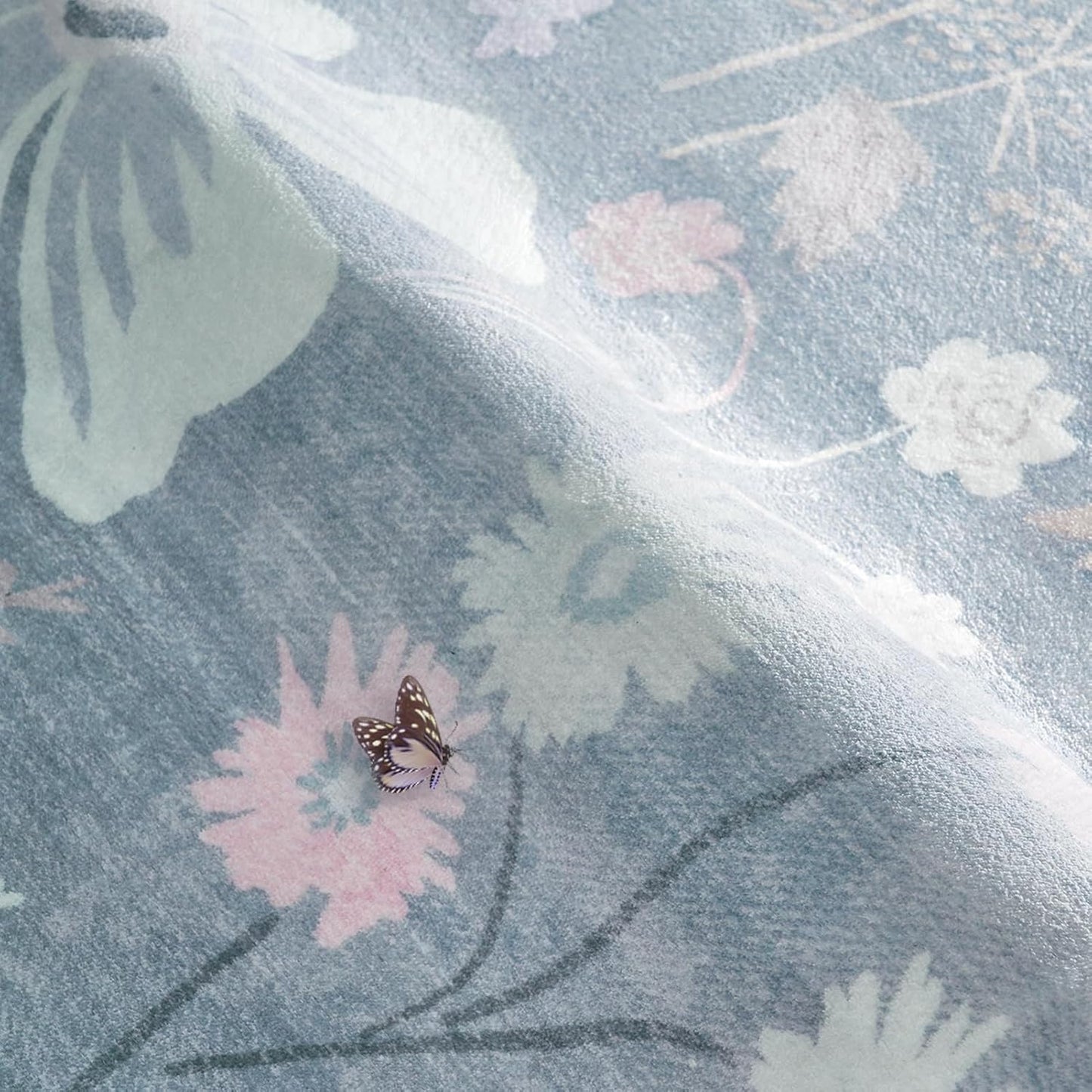 Blue 5x8 Area Rugs for Living Room Washable Soft Faux Fur Elegant Vintage Rugs Boho Floral Non Slip Stain Resistant Sound Absorbing Low Pile Carpet Rug for Bedroom Dining Room Nursery