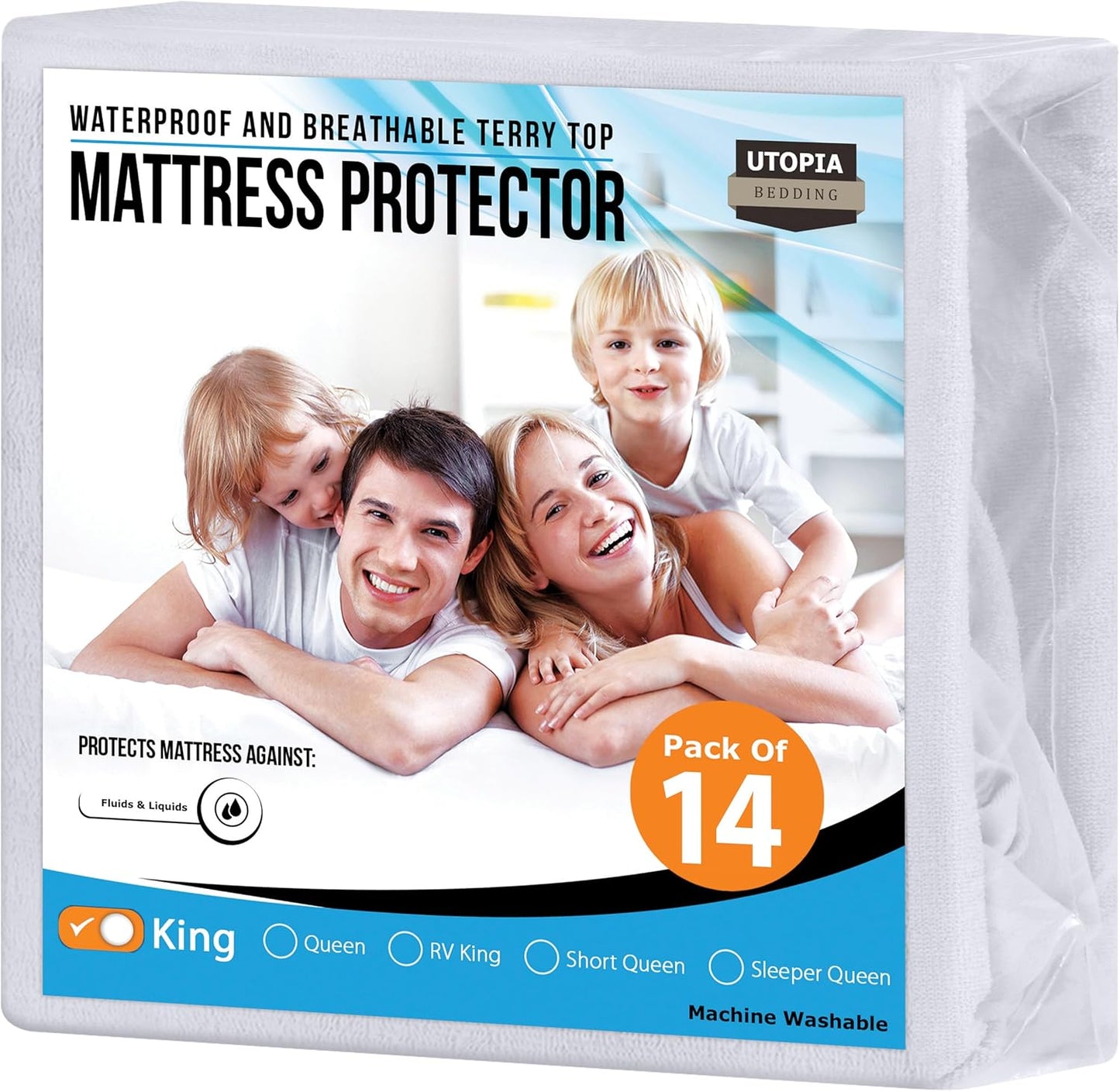 Utopia Bedding Waterproof Mattress Protector King Size (Pack of 14), Premium Terry Mattress Cover 200 GSM, Breathable, Fitted Style with Stretchable Pockets (White)