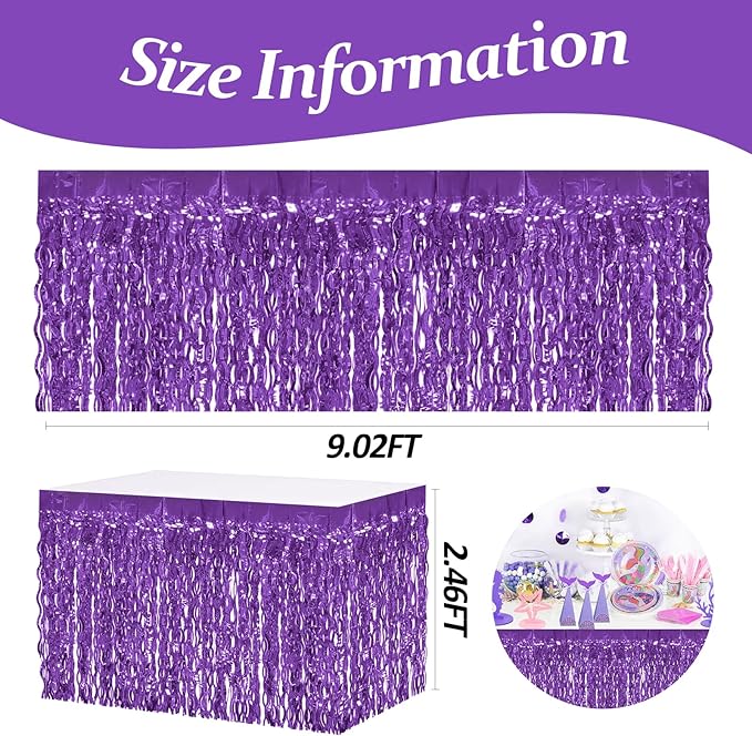 4P Wavy Metallic Tinsel Foil Fringe Table Skirts for Rectangle Tables Backdrop Garland Curtains for Parade Floats Wedding Birthday Parties Decoration Graduation 2025 Christmas (Light Purple)