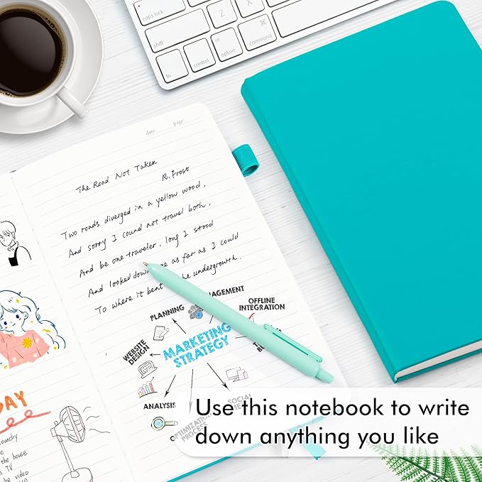 feela 5 Pack Journal Notebook Bulk for School, Hardcover Business Notebooks Classic Ruled Lined Journals with Pen Holder for Work Note Taking, with 5 Black Pens, 120 GSM, 5.1”x8.3”, A5, Emerald