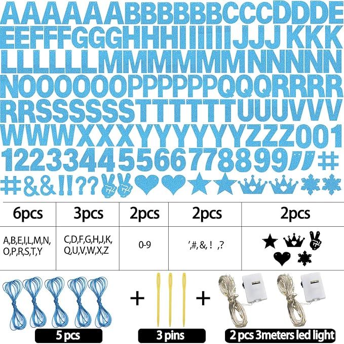 167Pcs DIY Glitter Customizable Banner Kit Custom Banner DIY Personalized Happy Birthday Letter Banners Decor for Christmas Baby Shower Birthday Party Decorations Supplies(Glitter Light Blue)