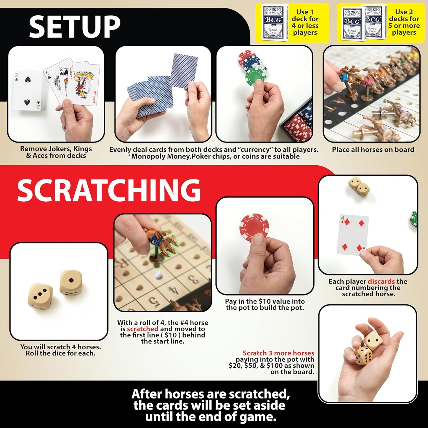 New Metal Horses Horse Race Board Game with 11 Metal Horses, 2 dice and 2 Boxes of Cards, Thick Luxurious Chessboard Wood, Horse Racing, Adult Game for Parties, Family Night